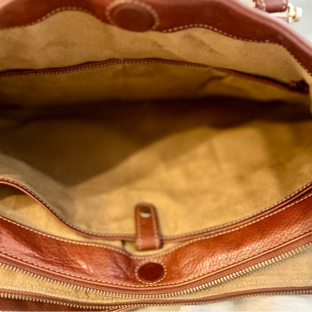 Cognac Genuine Leather Crossbody Satchel | Vintage Style Work Tote - Picture 10 of 12